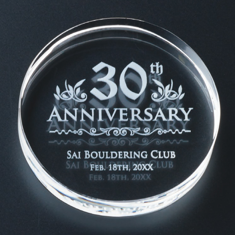 ペーパーウェイト　光学ガラス製　内部レーザー彫刻（旧型番：Y-W77-02）【Y-W77-02】直径：7.0cm《デザイン確定後 通常10営業日前後で出荷》