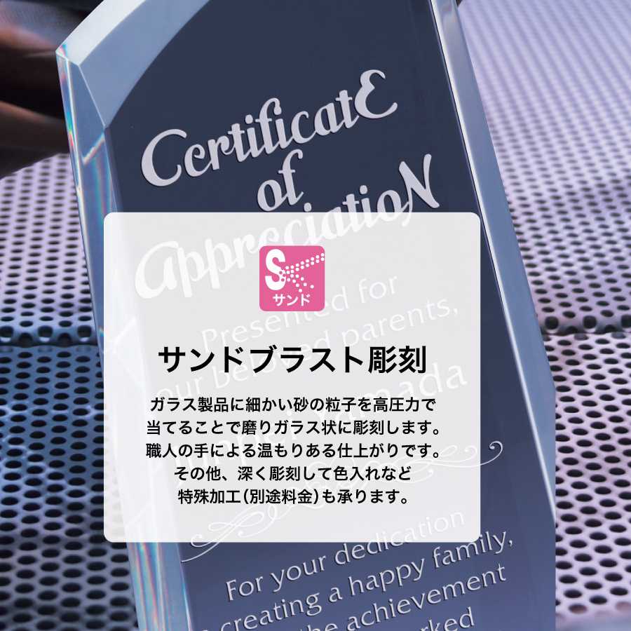 クリスタルトロフィー サンドブラスト彫刻 ZKG-1160 Bサイズ