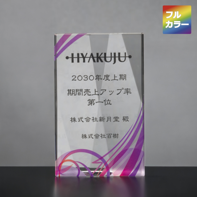 クリスタルトロフィー 時計付 フルカラー印刷 ZKG-1159 Cサイズ