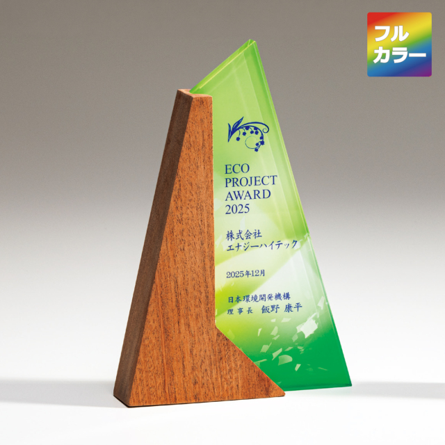 クリスタルトロフィー　木製台座付　フルカラー印刷【M-VOT.425_Cサイズ】高さ：14.0cm《デザイン確定後 通常10営業日前後で出荷》