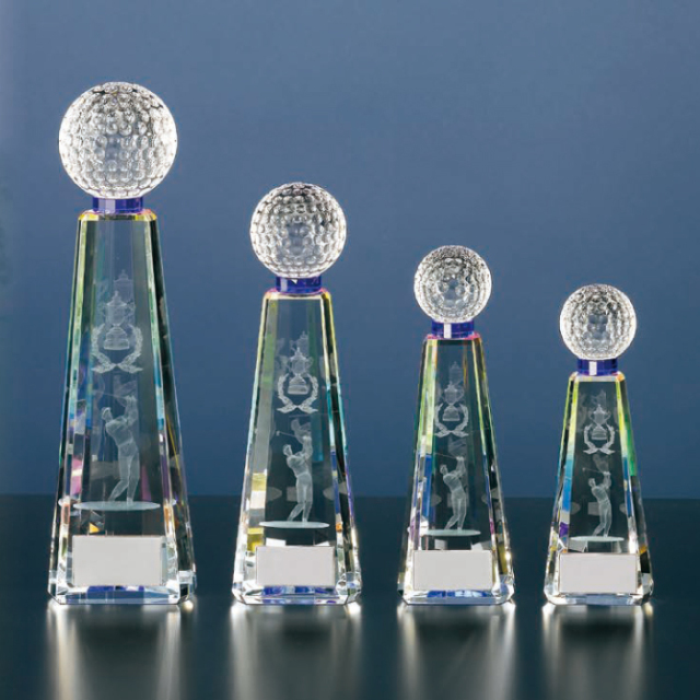 クリスタルトロフィー　ゴルフボール付（旧型番：O-BW-2618）【O-BW-2195_Dサイズ】高さ：16.0cm《営業日11時までのご注文で翌営業日出荷》　[A-98]〈L〉