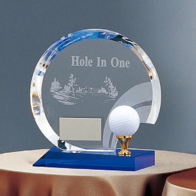 クリスタルトロフィー　ゴルフボール付（旧型番：O-BW-2630）【O-BW-2288】高さ：18.5cm　幅：17.0cm《営業日11時までのご注文で翌営業日出荷》　[A-68]〈L〉
