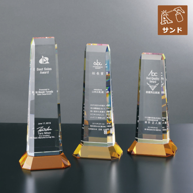 クリスタルトロフィー　サンドブラスト彫刻（旧型番：O-SHS-7448）【O-SHS-7060_Cサイズ】高さ：24.5cm　幅：11.5cm《デザイン確定後 通常15営業日前後で出荷》