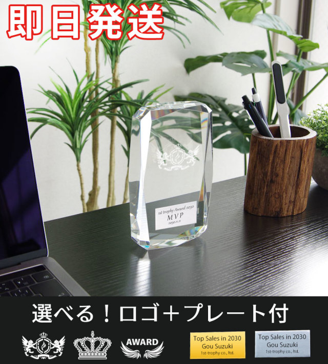 組み合わせ無限大！1つ売りフープ V ゴールド/クリスタル クリスタルトロフィー AWARDロゴ+プレート《XC-PL-0143_Aサイズ