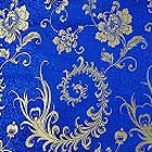 よさこいなど衣装などに最適な　チャイナドレス生地・チャイナ生地　（羽根と牡丹・青×金色）