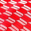 よさこいや舞台衣装に最適な　光沢感のある素材　ラメ入りジャガード　矢絣　赤×銀