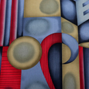 ポリエステル　ジョーゼット　幾何プリント　カーキグリーン系