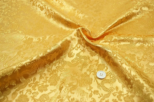 よさこいなど衣装などに最適な　チャイナドレス生地・チャイナ生地　竜と牡丹 金色・ゴールド