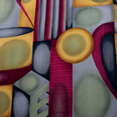 ポリエステル　ジョーゼット　幾何プリント　カーキ系