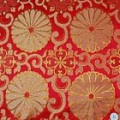 よさこいなど衣装などに最適な　チャイナドレス生地・チャイナ生地　菊・唐草　赤地 　【50cm単位】 （0635-41）
