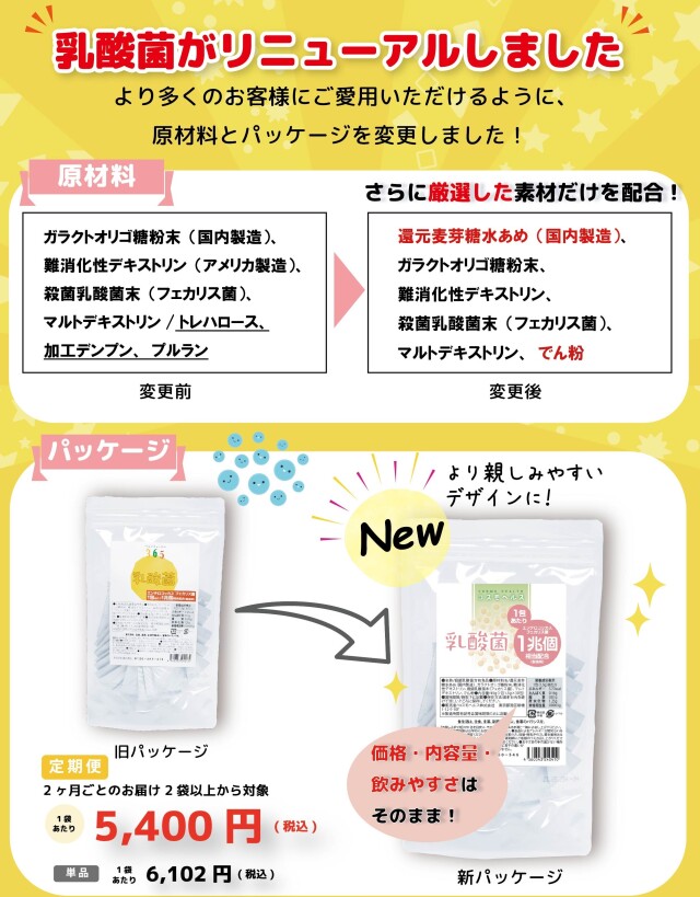 けんこうテーブル365シリーズ乳酸菌】1日1包に1億個の加熱処理