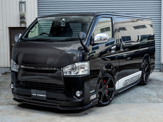415COBRA フロントグリルカバー ハニカムカーボン ハイエース ナロー 4  