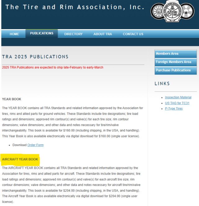 ＜お取り寄せ品＞2025 AIRCRAFT YEAR BOOK　The Tire and Rim Association, Inc.