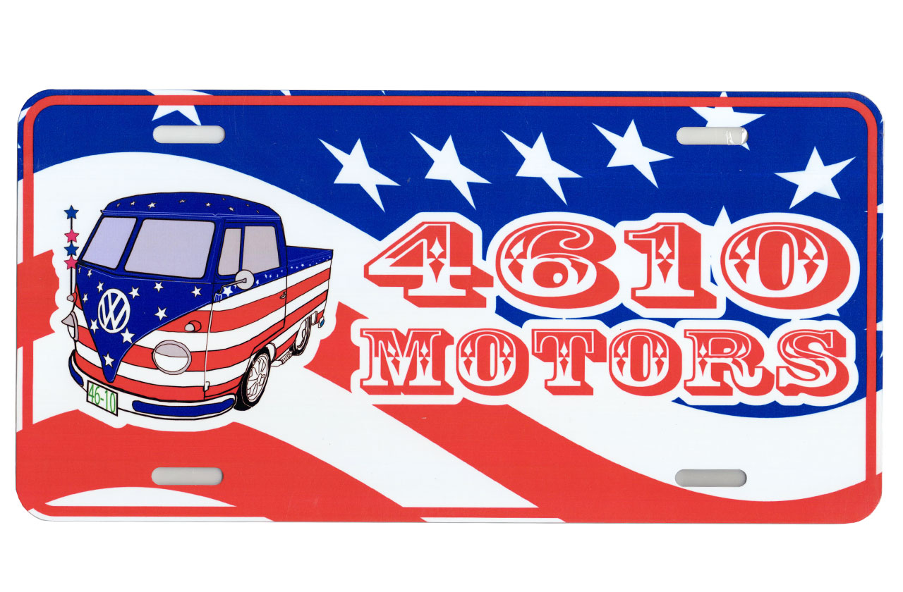 シロウトモータース★USA LIC SIZE★コマーシャルプレート☆ＵＳＡ ＶＷ 4610ＭＯＴＯＲＳ　ＲＥＤ