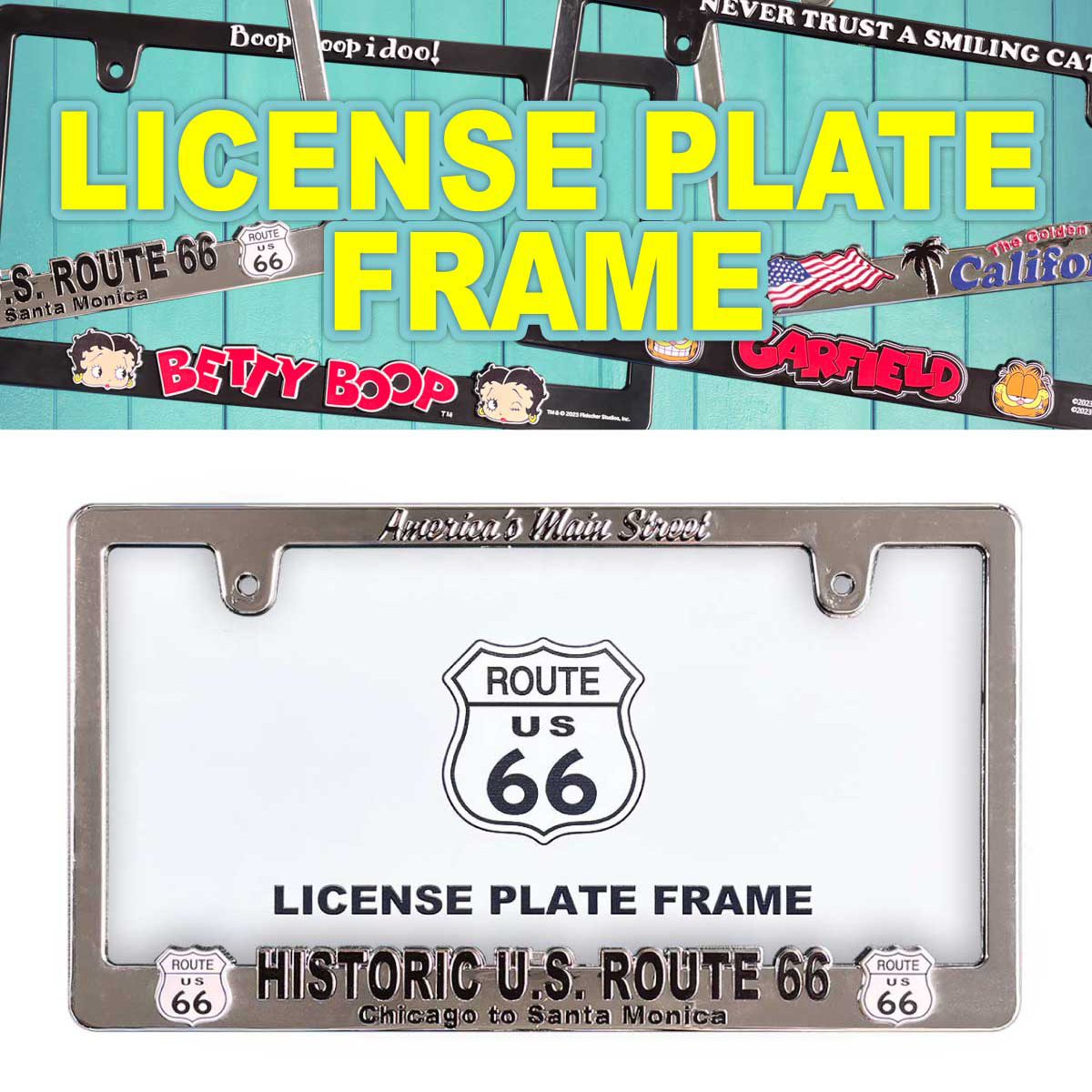 R66 LICENSE PLATE FRAME  Lic-Flame-R66 ROUTE 66 HISTORIC U.S.ROUTE66ライセンス プレート フレーム 日本車対応サイズ アメリカン雑貨