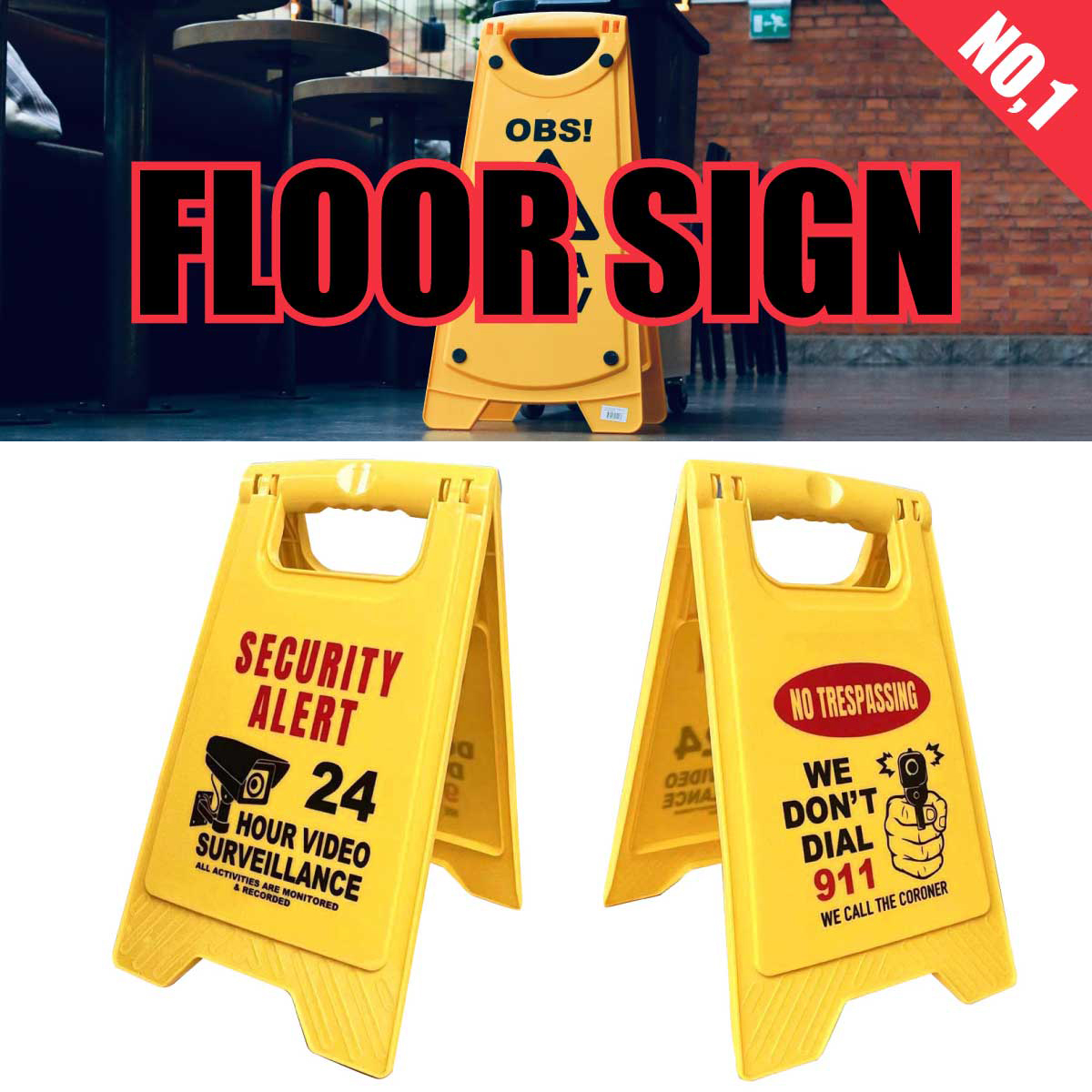 FLOOR SIGN フロアサイン SECURITY アメリカン CAUTION BOARD AMERICAN GARAGE アメリカン雑貨