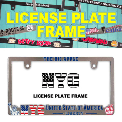 NYC LICENSE PLATE FRAME  Lic-Flame-THE BIG APPLE NYC UNITED STATE OF AMERICA LIBERTY ライセンス プレート フレーム 日本車対応サイズ アメリカン雑貨