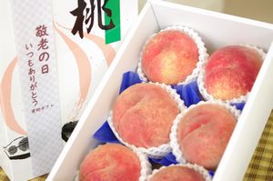 敬老の日桃ギフト通販 おじいちゃん・おばあちゃんに果物プレゼント。小箱 5玉〜6玉 山形・他産地