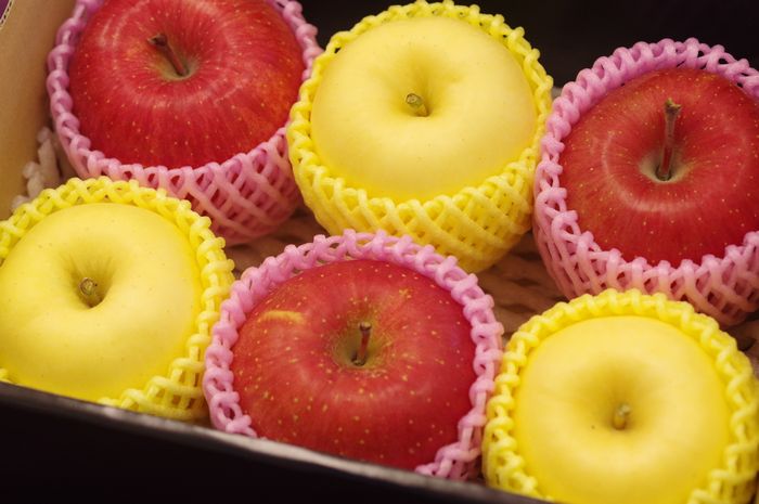 御歳暮 謹賀新年に 紅白詰合 ふじりんご3玉 はるかりんご3玉 お正月用林檎に