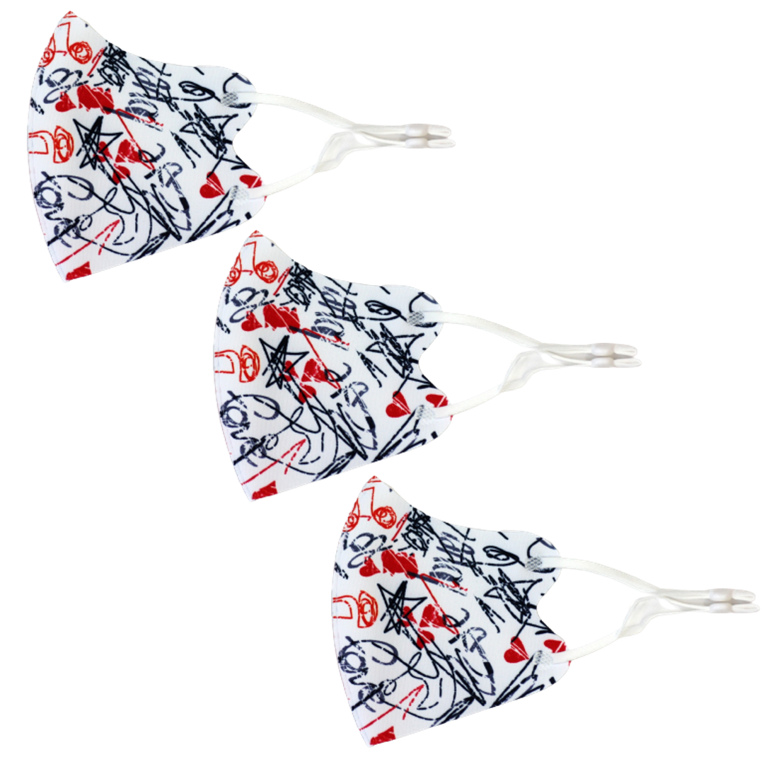 冷感マスク３枚SET (赤ハート) 春夏用 冷感 抗菌 消臭 洗えるマスク