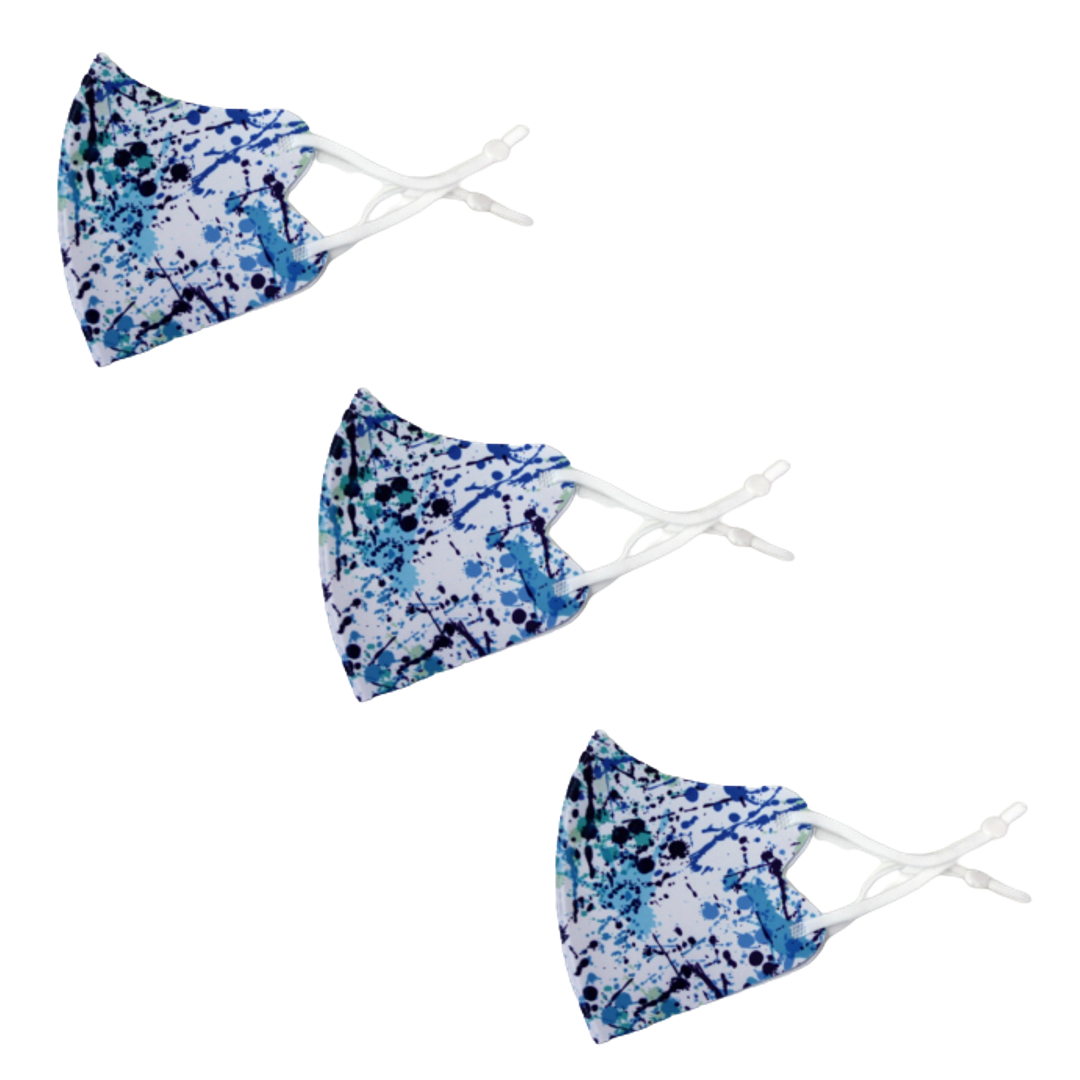 冷感マスク３枚SET  冷感　抗菌 消臭 洗えるマスク（ブルーペイント）S,M,L