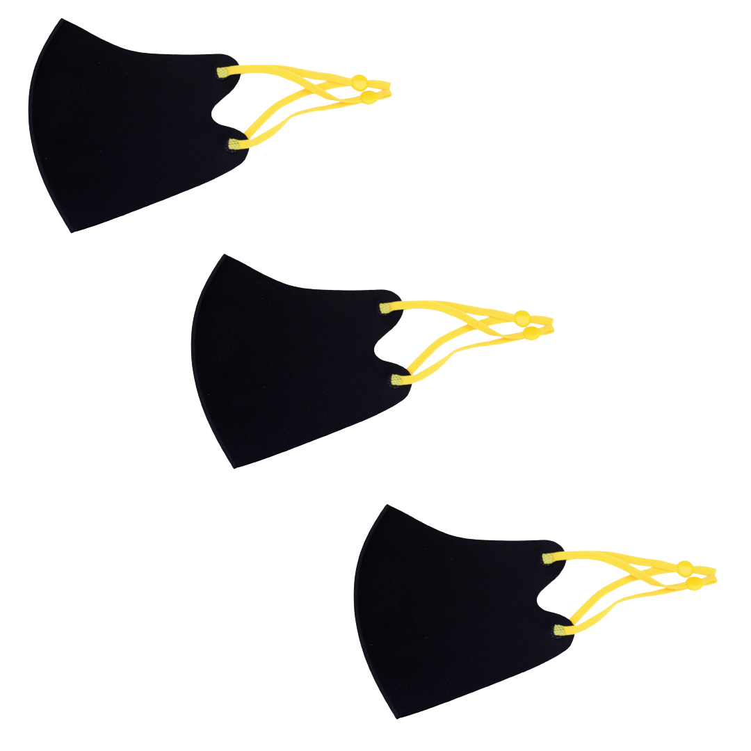 冷感マスク３枚SET (黒紐黄) 春夏用 冷感 抗菌 消臭 洗えるマスク