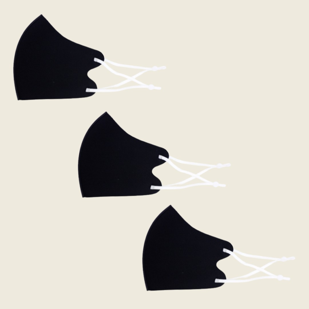 冷感マスク３枚SET (黒紐白) 春夏用 冷感 抗菌 消臭 洗えるマスク