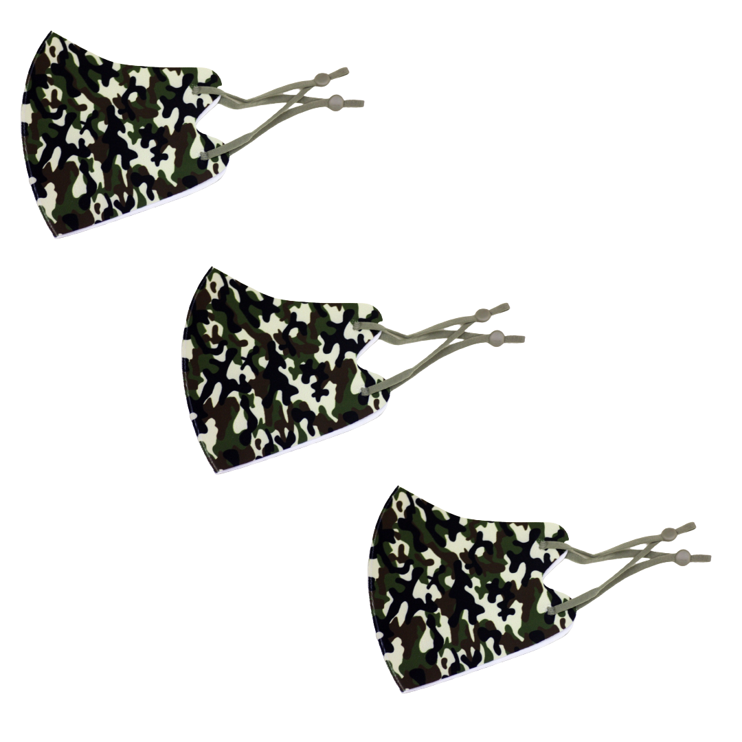 冷感マスク３枚SET (カーキ迷彩) 春夏用 冷感 抗菌 消臭 洗えるマスク