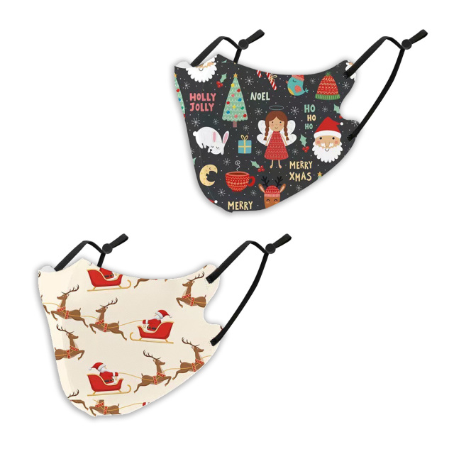 クリスマスマスク2枚SET (  抗菌 消臭 洗えるマスク　パーティ　プレゼント　イベント用）