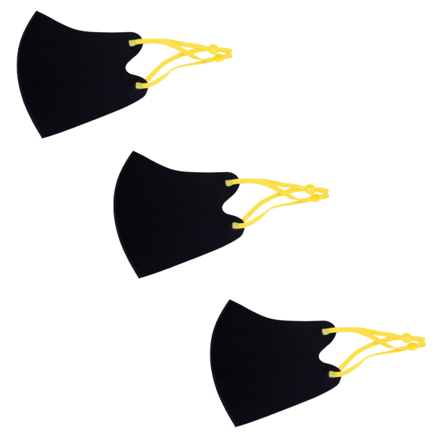 冷感マスク３枚SET (黒紐黄) 春夏用 冷感 抗菌 消臭 洗えるマスク