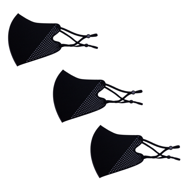 冷感マスク３枚SET (黒ドット) 春夏用 冷感 抗菌 消臭 洗えるマスク