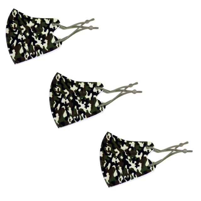 冷感マスク３枚SET (カーキ迷彩) 春夏用 冷感 抗菌 消臭 洗えるマスク