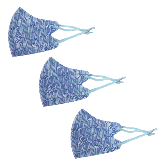 冷感マスク３枚SET (水色波型) 春夏用 冷感 抗菌 消臭 洗えるマスク