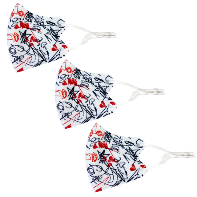 冷感マスク３枚SET (赤ハート) 春夏用 冷感 抗菌 消臭 洗えるマスク