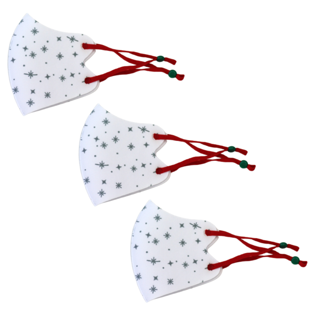 クリスマスマスク３枚SET（白スター）秋冬用　クリスマス　お誕生日　パーティ　イベント　温感　抗菌　消臭　防寒　洗えるホットマスク！