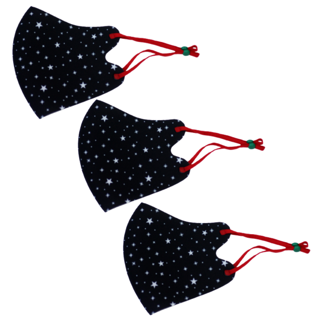 クリスマスマスク３枚SET（黒スター）秋冬用　パーティ　お誕生日　イベント　温感　抗菌　消臭　防寒　洗えるホットマスク！