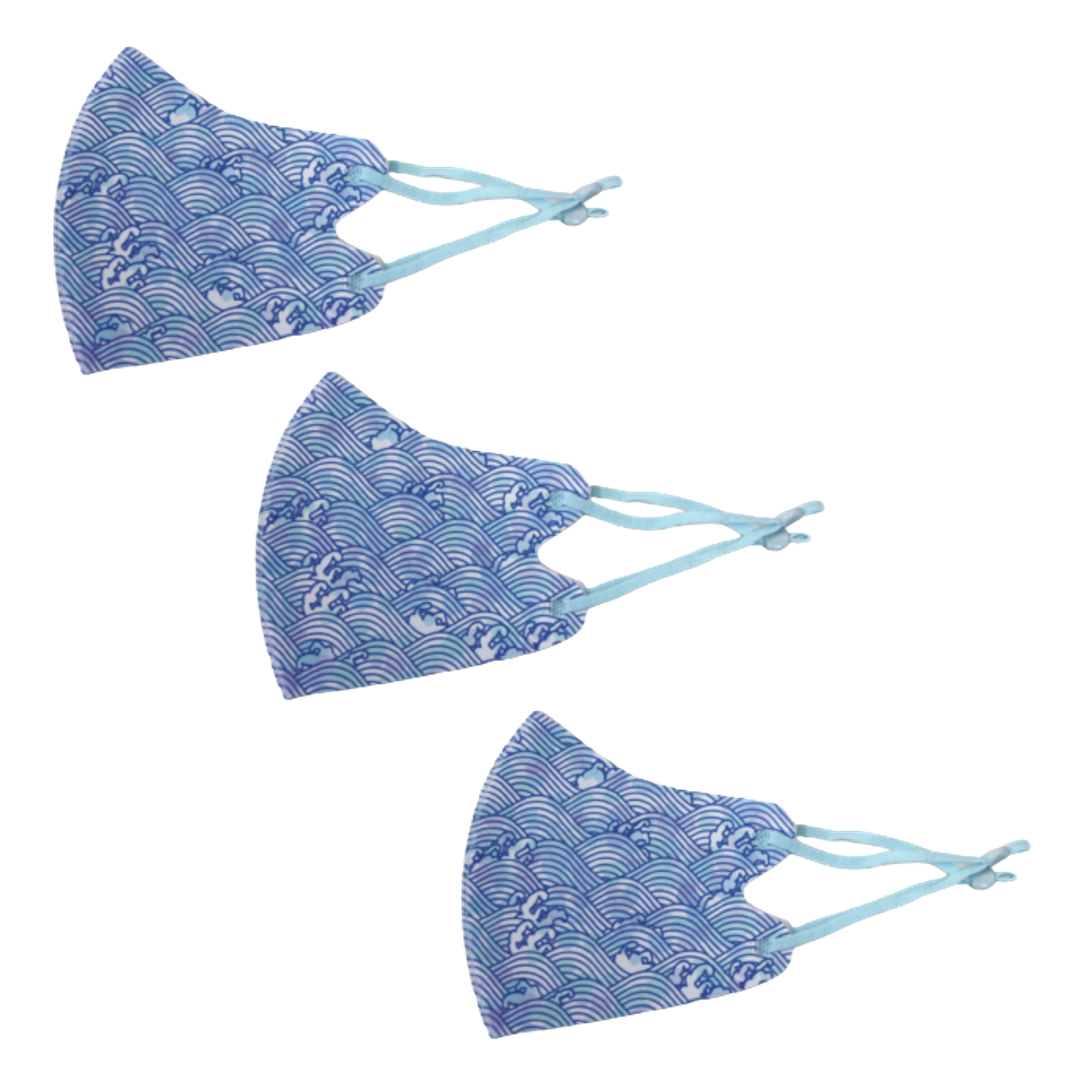 冷感マスク３枚SET (水色波型) 春夏用 冷感 抗菌 消臭 洗えるマスク