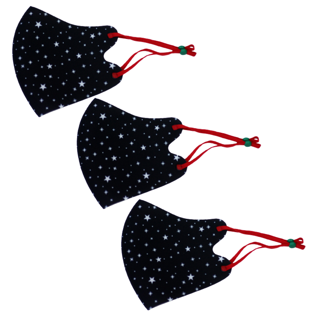 クリスマスマスク３枚SET（黒スター）秋冬用　パーティ　お誕生日　イベント　温感　抗菌　消臭　防寒　洗えるホットマスク！