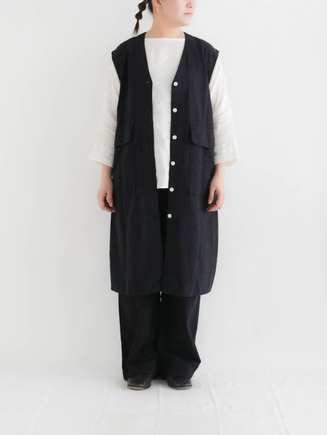 ARTE POVERA アルテポーヴェラ / コットンリネン製品染ロングジレ ブラック