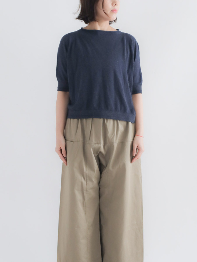 Factory ファクトリー 綿ラグラン半袖ニット ネイビー Factory ファクトリー 綿ラグラン半袖ニット ネイビー