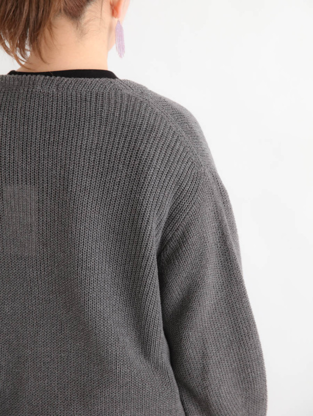 FACTORY ファクトリー / 綿強撚糸バルーンスリーブカーディガン チャコール