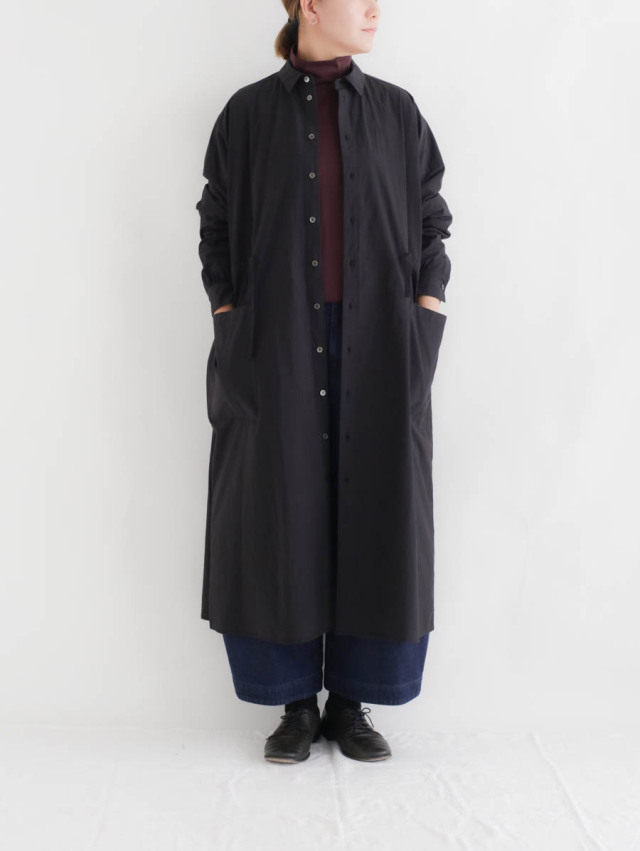 ロング　ワンピース FACTORY ファクトリー｜綿近江晒ロングシャツワンピース（ブラック）