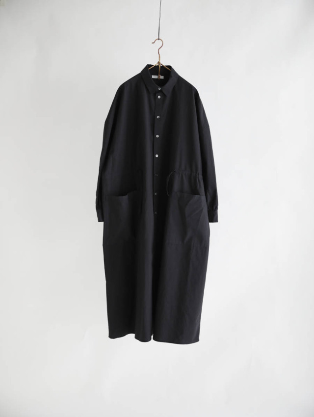 FACTORY ファクトリー｜綿近江晒ロングシャツワンピース（ブラック）