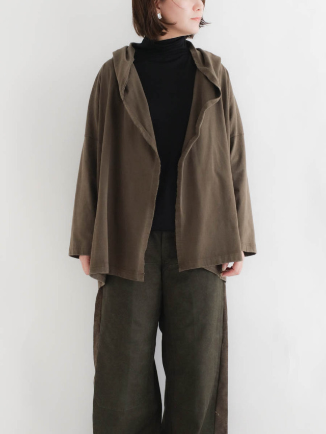 FACTORY ファクトリー｜綿カットソーショールパーカー（カーキ）