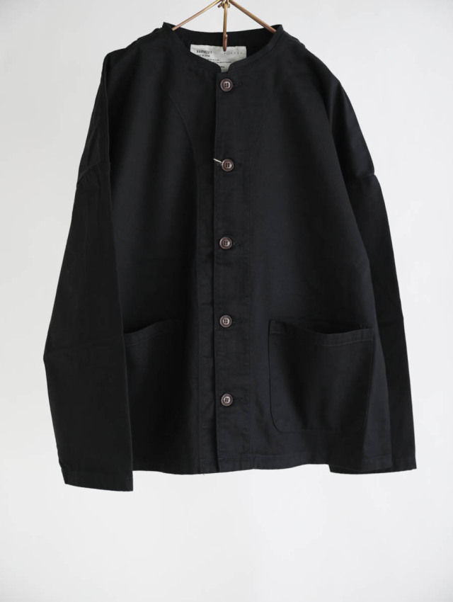 美品 ハーベスティ HARVESTY コットンプルオーバー 黒 ゆったり 日本製 HARVESTY ハーベスティ｜カラーチノアトリエジャケット（ブラック）