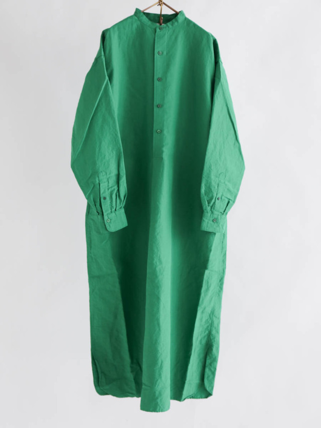 LENO リノ / リネンシルクバンドカラープルオーバードレス グリーン 