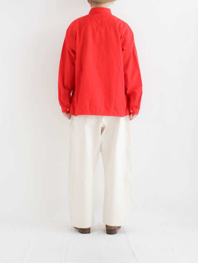 美品✨45R ジンバオックスの908スタンドオーシャンシャツ　レッド 45R天竺の908オーシャン長袖シャツ（再び・秋色）: WOMEN｜45R