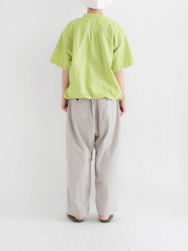 LOLO (ロロ) 綿麻 スタンドカラー シャーリング半袖ビッグシャツ LOLO (ロロ) 綿麻 スタンドカラー シャーリング半袖ビッグシャツ