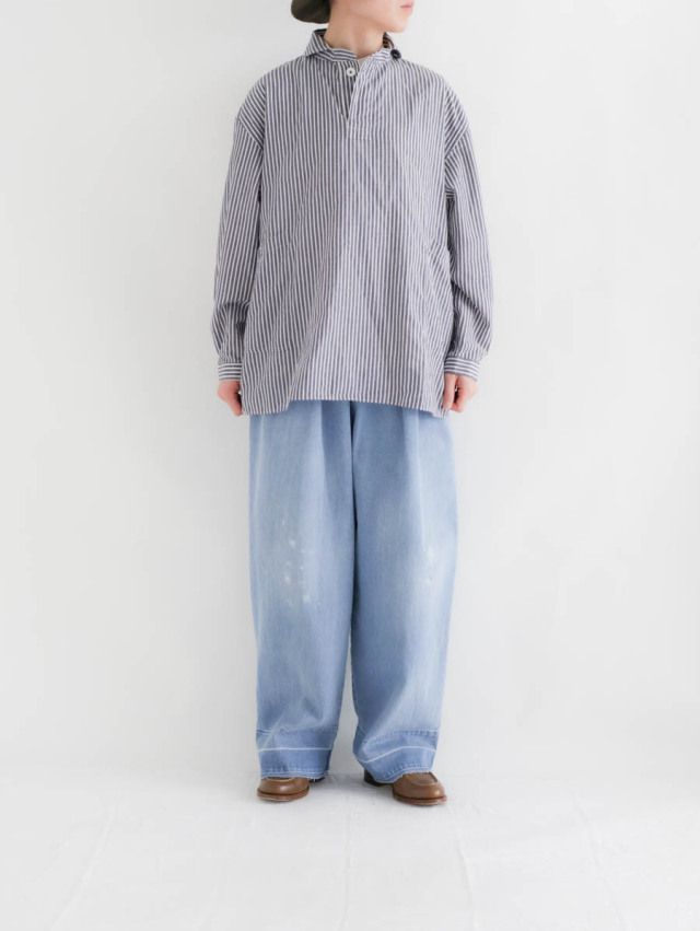 LOLOLIKE ロロライク｜綿麻ストライプ定番プルオーバービックシャツ