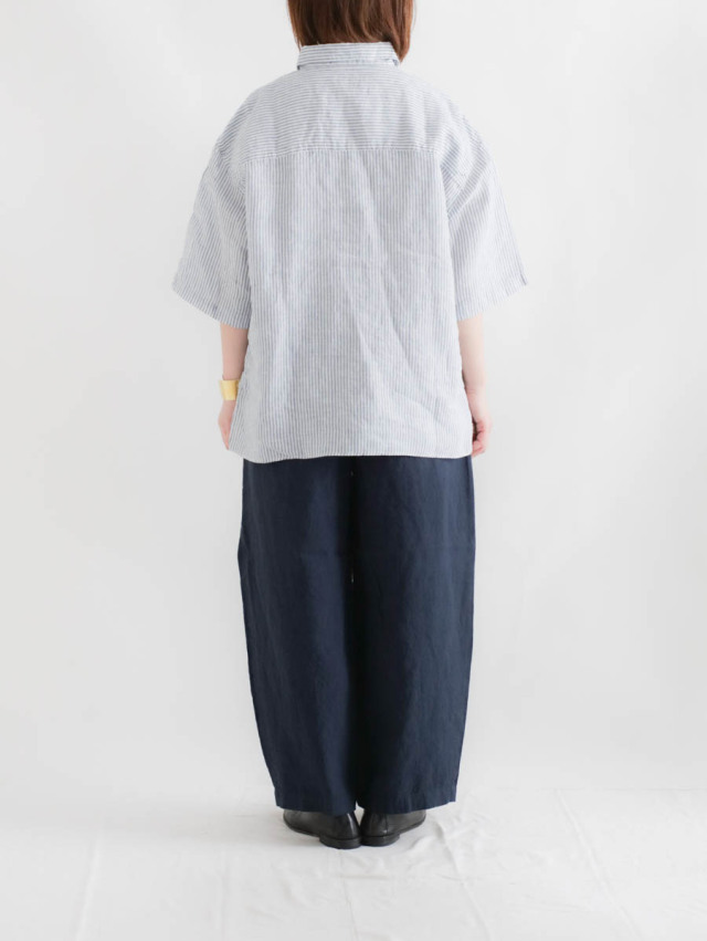 LOLOLIKE ロロライク｜リネンシャンブレー半袖ビックシャツ（ストライプ）